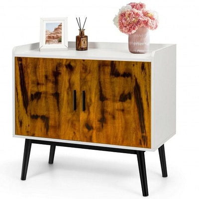 Mid-Century Wood Storage Cabinet with 2 Doors and Metal Legs for Entryway - Free Shipping 