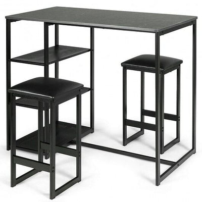 3 pcs Dining Set with Faux Marble Top Table and 2 Stools-Black - Free Shipping 