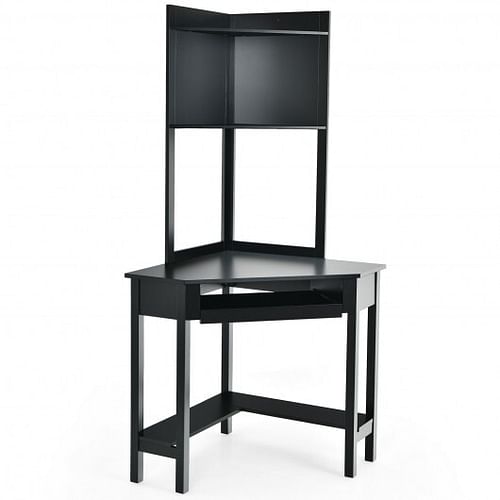 Corner Computer Desk with Hutch and Storage Shelves-Black - Free Shipping 