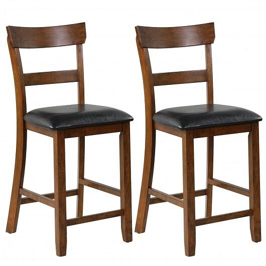 2 Pieces Counter Height Chair Set with Leather Seat and Rubber Wood Legs - Free Shipping