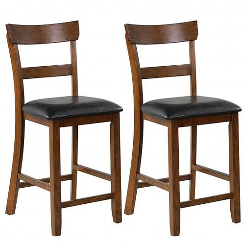 2 Pieces Counter Height Chair Set with Leather Seat and Rubber Wood Legs - Free Shipping 