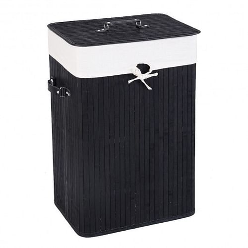 Rectangle Bamboo Hamper Laundry Basket Washing Cloth Bin Storage Bag Lid 3 color-Black - Free Shipping