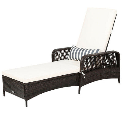 PE Rattan Chaise Lounge Chair Arm Chair Recliner Adjustable with Pillow - Free Shipping 