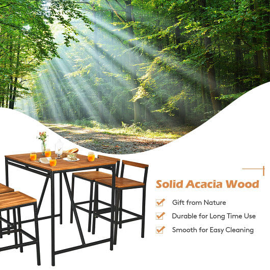 5 Pieces Outdoor Acacia Wood and PE Rattan Bar Set - Free Shipping