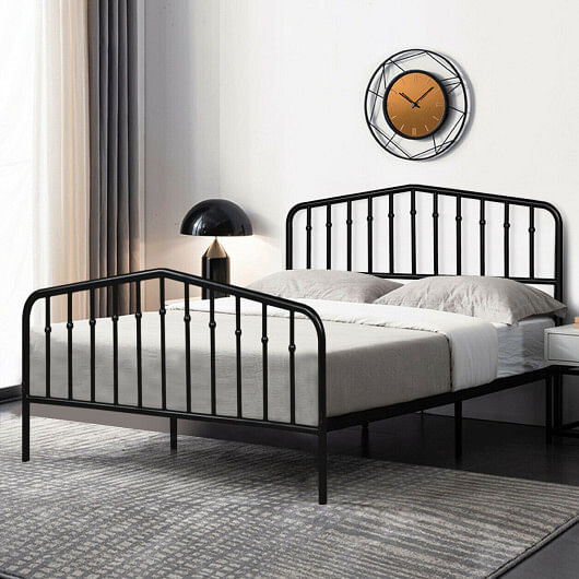 Queen Size Metal Bed Frame Platform Headboard and Footboard with Storage-Silver - Free Shipping