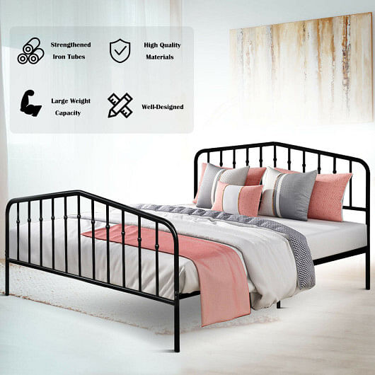 Queen Size Metal Bed Frame Platform Headboard and Footboard with Storage-Silver - Free Shipping