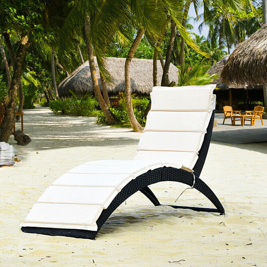 Folding Patio Rattan Lounge Cushioned Portable Chair - Free Shipping