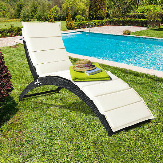 Folding Patio Rattan Lounge Cushioned Portable Chair - Free Shipping