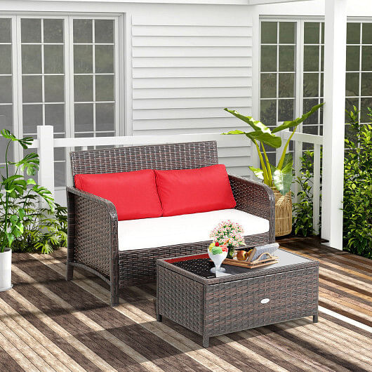 2 Pieces Wicker Loveseat Set with Coffee Table - Free Shipping 