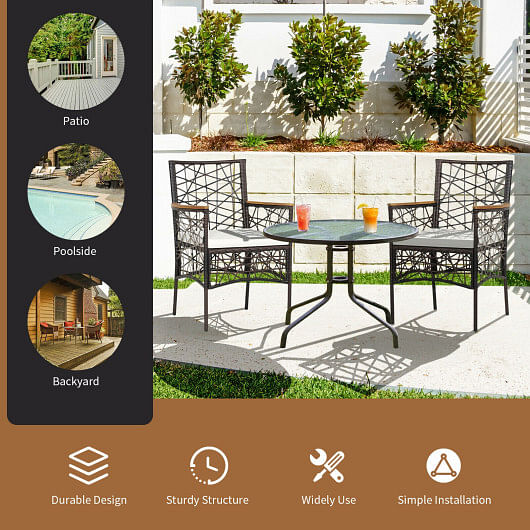 2 Pieces PE Wicker Patio Bistro Dining Chairs with Acacia Wood Armrests and Cushions - Free Shipping 