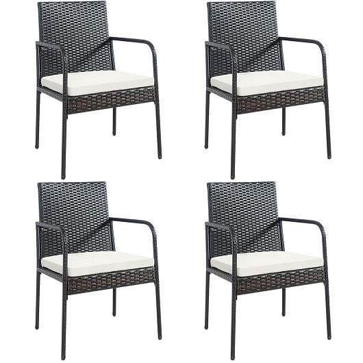 4 Pieces Patio Wicker Rattan Dining Set with Comfy Cushions - Free Shipping