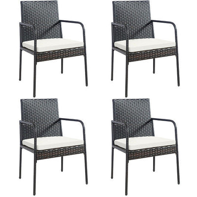 4 Pieces Patio Wicker Rattan Dining Set with Comfy Cushions - Free Shipping 