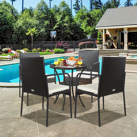 4 Pieces Patio Wicker Rattan Dining Set with Comfy Cushions - Free Shipping