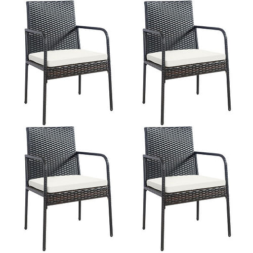 4 Pieces Patio Wicker Rattan Dining Set with Comfy Cushions - Free Shipping 