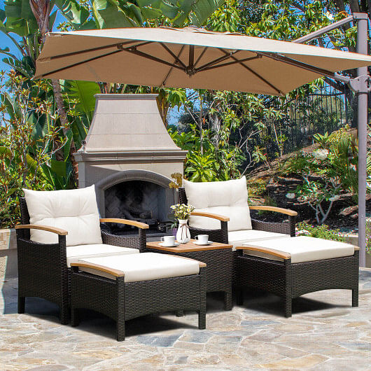 5 Pieces Patio Conversation Set with Cushions Coffee Table and 2 Ottomans - Free Shipping