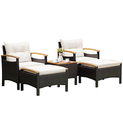 5 Pieces Patio Conversation Set with Cushions Coffee Table and 2 Ottomans - Free Shipping