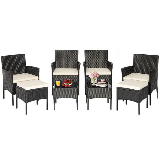 8 Pieces Patio Wicker Conversation Set with 2 Coffee Tables and 2 Ottomans - Free Shipping 