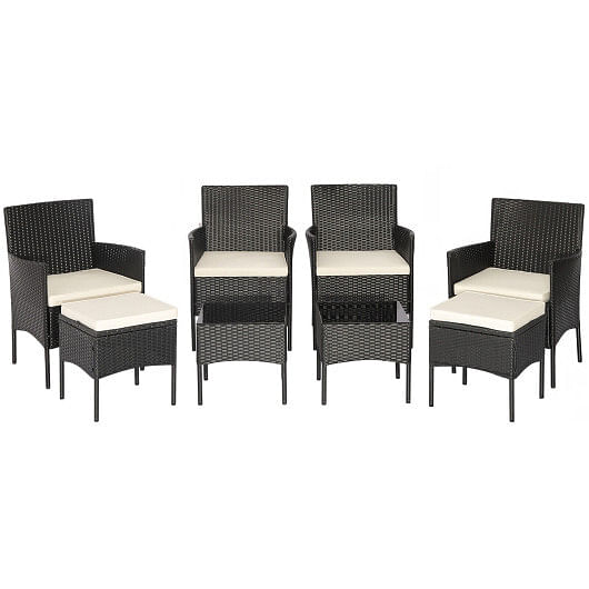 8 Pieces Patio Wicker Conversation Set with 2 Coffee Tables and 2 Ottomans - Free Shipping