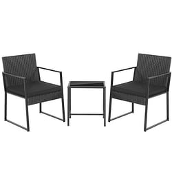 3 Pieces Modern Heavy Duty Patio Furniture Set with Coffee Table-Black - Free Shipping