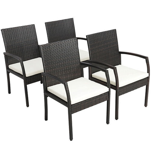 4 Pieces Patio Wicker Dining Armchair Set with Soft Zippered Cushion-Set of 4 - Free Shipping 