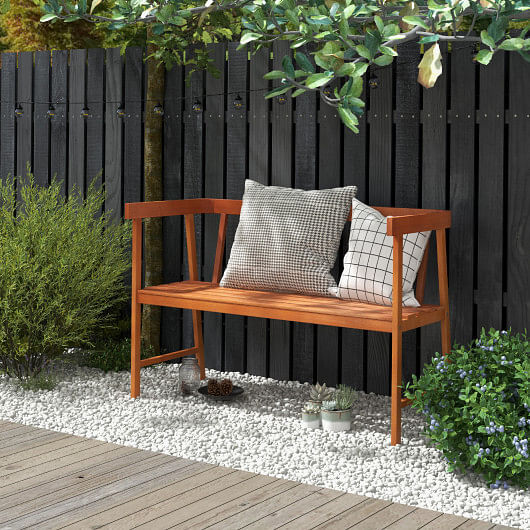 Outdoor Acacia Wood Bench with Backrest and Armrests - Free Shipping 