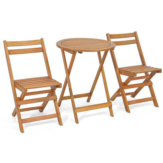 3 Pieces Folding Patio Bistro Set with Slatted Tabletop - Free Shipping 
