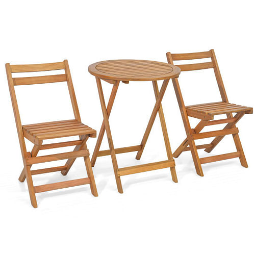 3 Pieces Folding Patio Bistro Set with Slatted Tabletop - Free Shipping 