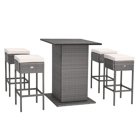 5 Pieces Outdoor Wicker Bar Table Set with Hidden Storage Shelves-White - Free Shipping 