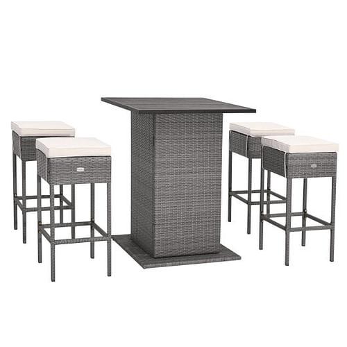 5 Pieces Outdoor Wicker Bar Table Set with Hidden Storage Shelves-White - Free Shipping 