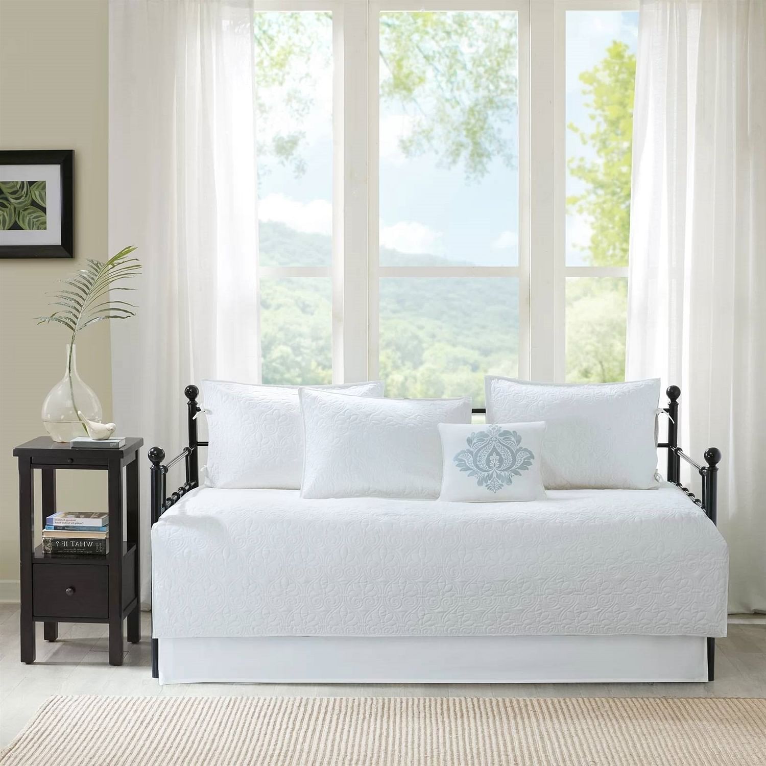 6-Piece Farmhouse Country Cottage Quilted White Reversible Daybed Cover Set - Free Shipping