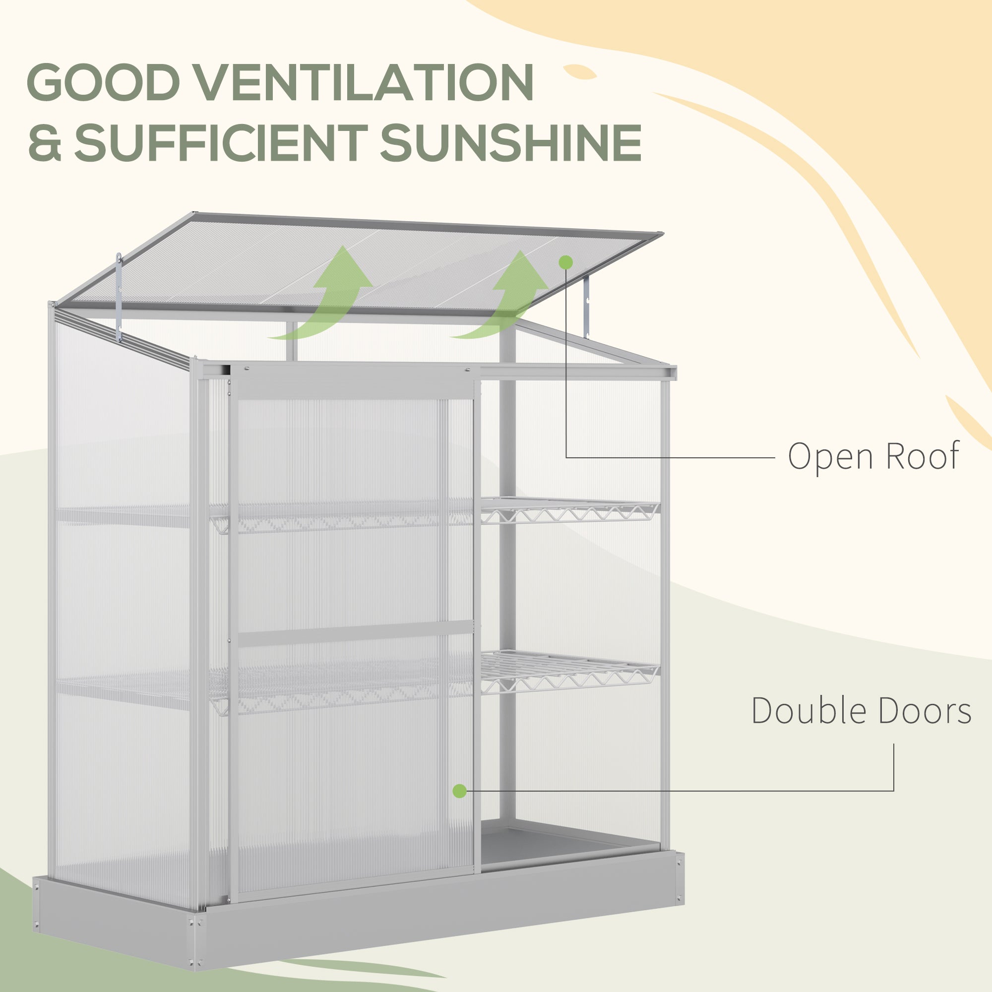 Outsunny Aluminum Cold Frame Greenhouse, Raised Planter Bed Protection with Openable Top and 2 Shelves for Outdoor Indoor 