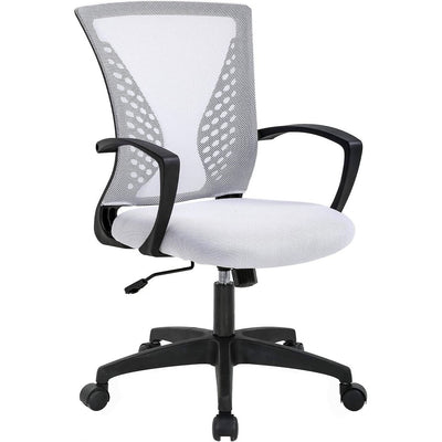 White Modern Mid-Back Office Desk Chair Ergonomic Mesh with Armrest on Wheels - Free Shipping 