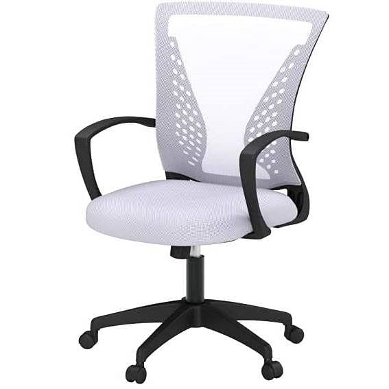 White Modern Mid-Back Office Desk Chair Ergonomic Mesh with Armrest on Wheels - Free Shipping