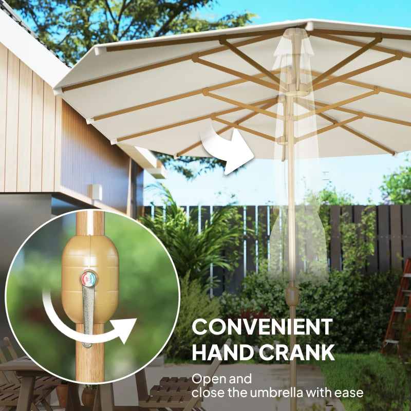 Double Garden Parasol 179.1"W x 104.3"D with Crank, 12 Steel Ribs & 180g/㎡ Polyester, UV30+ Protection, Beige