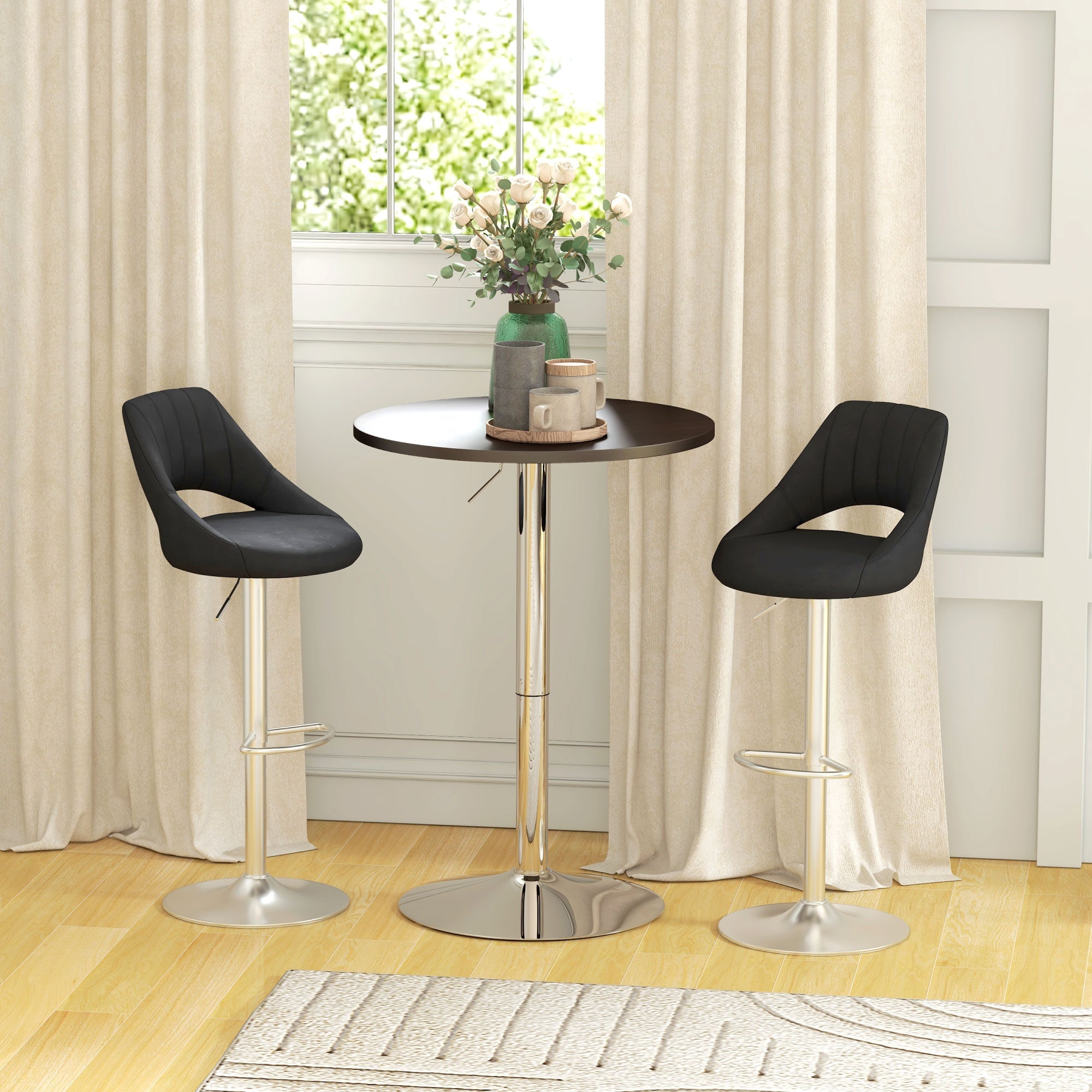 HOMCOM High Top Bar Table, Adjustable Round Kitchen Table with Swivel Top and Steel Base, Bistro Table for 2 People, Walnut 