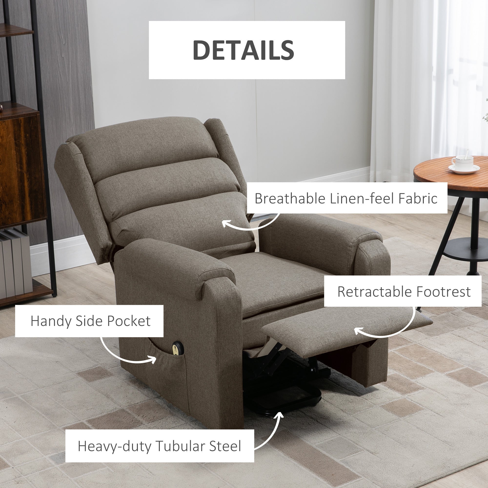 HOMCOM Lift Chair for Elderly, Power Chair Recliner with Footrest, Remote Control, Side Pockets for Living Room, Brown 