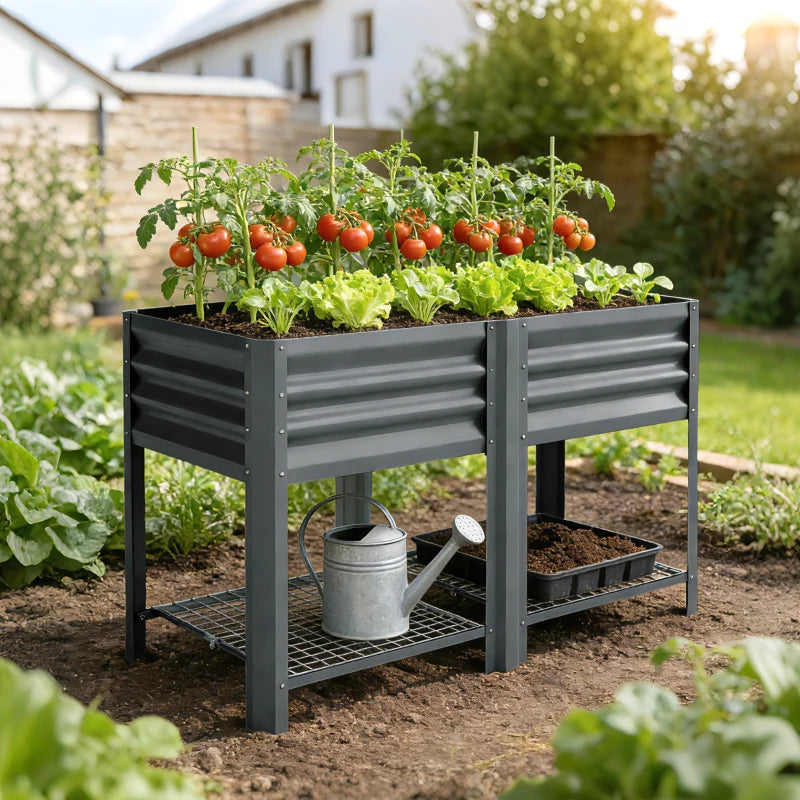 Raised Garden Bed with Legs Storage Shelf Elevated Planter Box 31.5" for Flowers Vegetables Dark Grey
