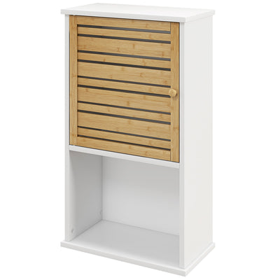 HOMCOM Wall Mounted Bathroom Cabinet Storage Bamboo Slat Door Adjustable Shelf White 