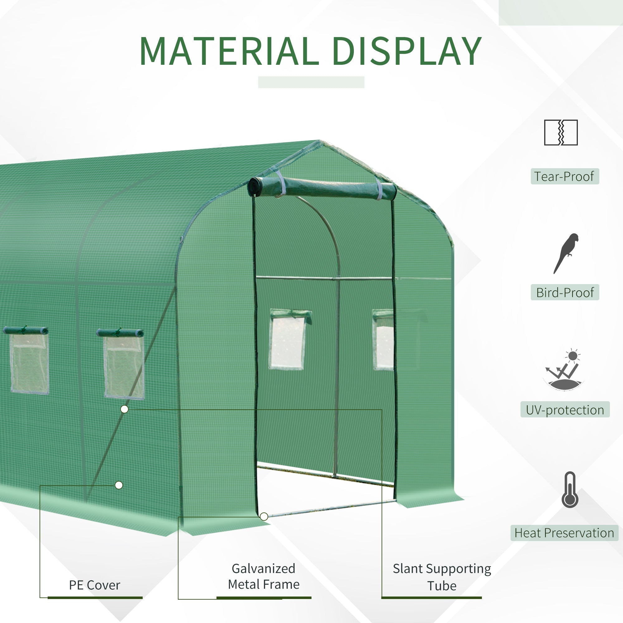 Outsunny Polytunnel Greenhouse 13'x6.6'x6.6' Walk in for Garden Backyard with Windows and Door 