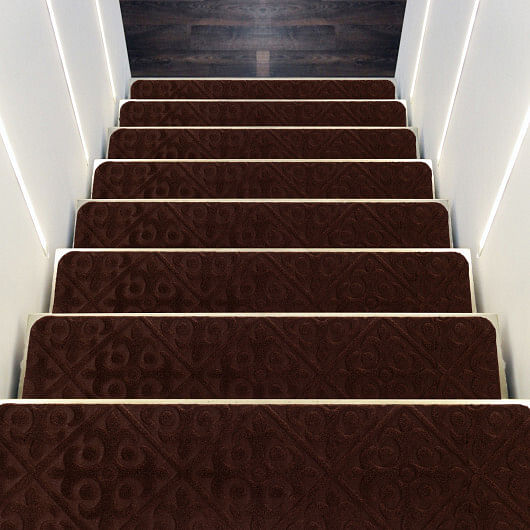 15Pcs Indoor Non-Slip Stair Carpet Mats for Wooden Steps-Brown - Free Shipping 