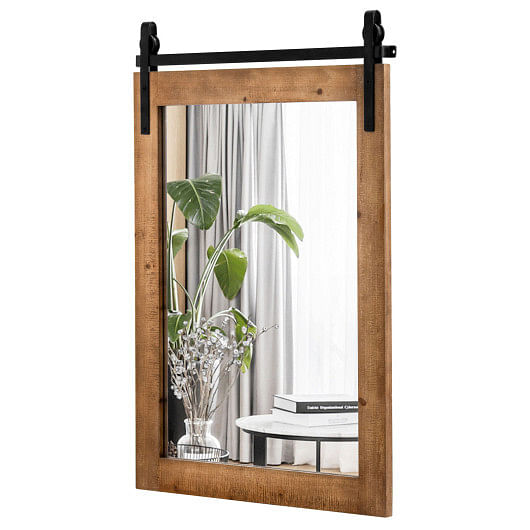 30 x 22 Inch Wall Mount Mirror with Wood Frame-Brown - Free Shipping 