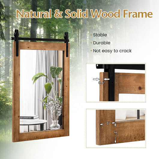 30 x 22 Inch Wall Mount Mirror with Wood Frame-Brown - Free Shipping