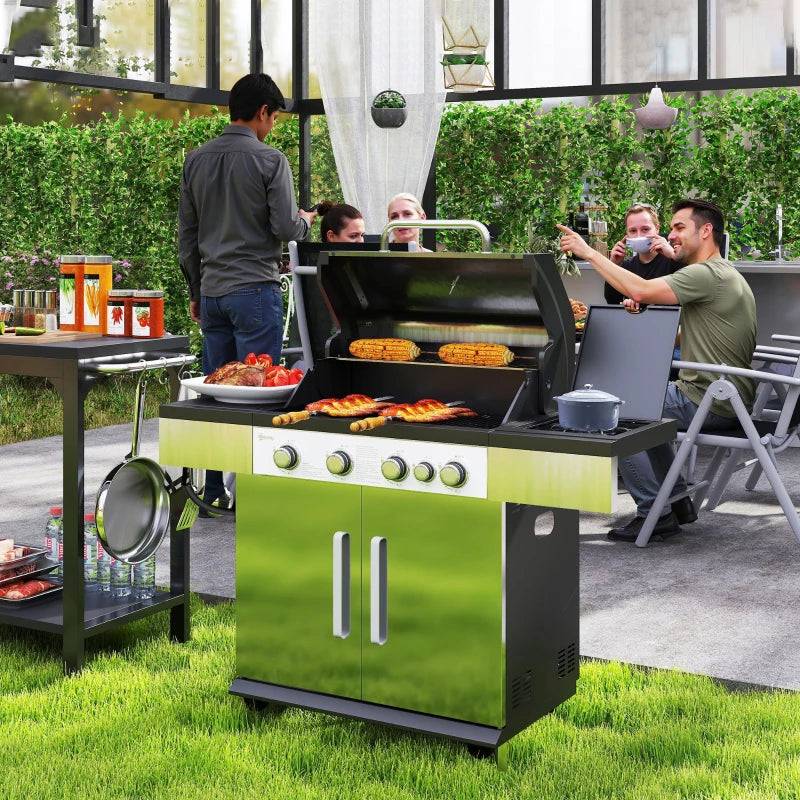 🔥 4+1 Burner Liquid Propane Gas Grill – Outdoor BBQ with Side Burner (Silver)