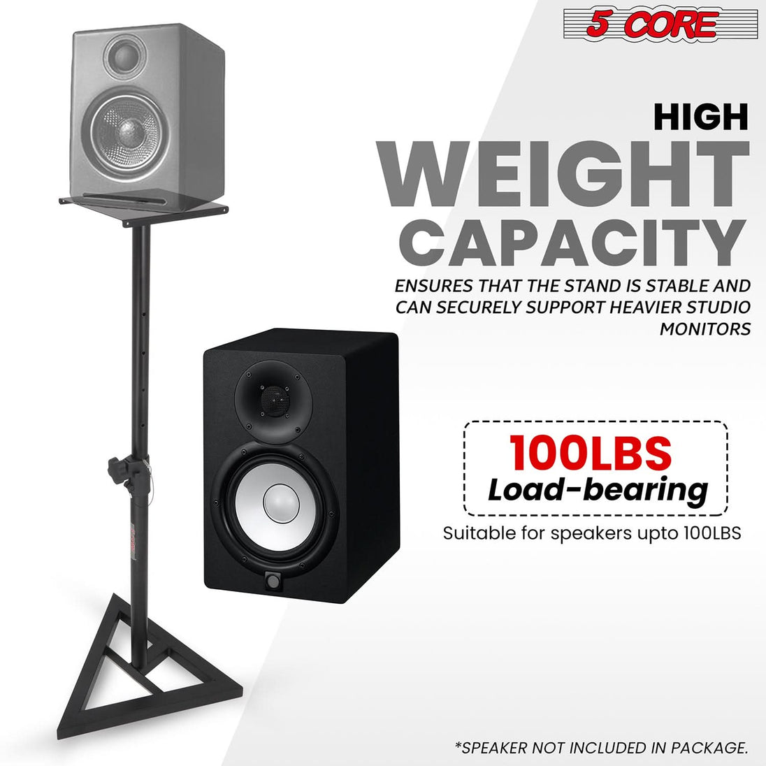 5 Core Speaker Stand Triangle Base Tall Adjustable 35mm DJ Studio Monitor Stands Pole Mount