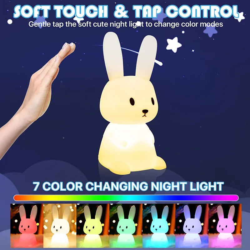 Cute Bunny Night Light for Kids Room - USB Silicone Rabbit Lamp, Perfect Nursery Gift for Girls and Boys