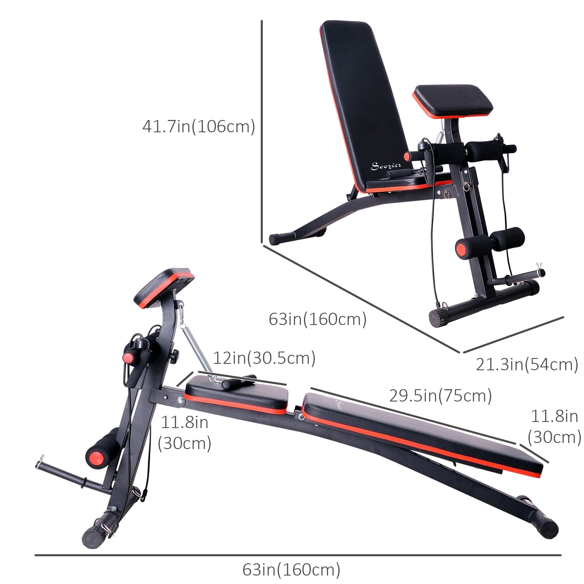 Soozier Foldable Press Bench Adjustable Dumbbell, Weight Training Bench Exercises Gym Chair, Black & Red 