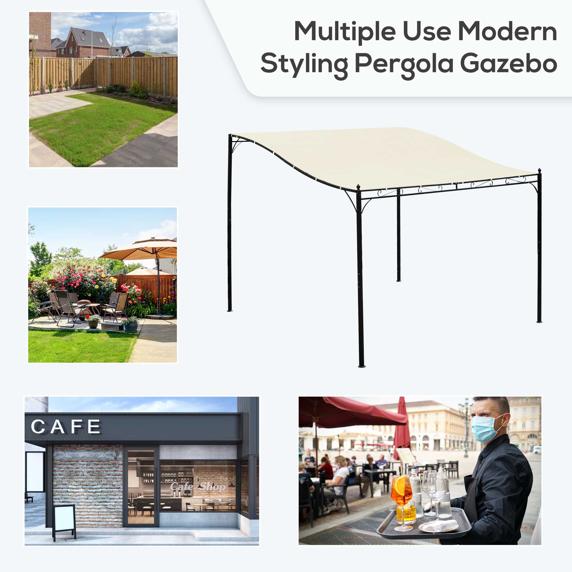 Outsunny 10 x 10ft Outdoor Pergola, UV-Blocking Canopy with Adjustable Height Frame for Garden & Patio, Cream White 