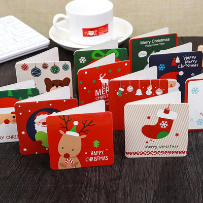 1/12/24/48pcs/lot Creative Mini Merry Christmas Set Greeting Cards DIY With Envelope Santa Claus New Year Postcard Gifts Card 