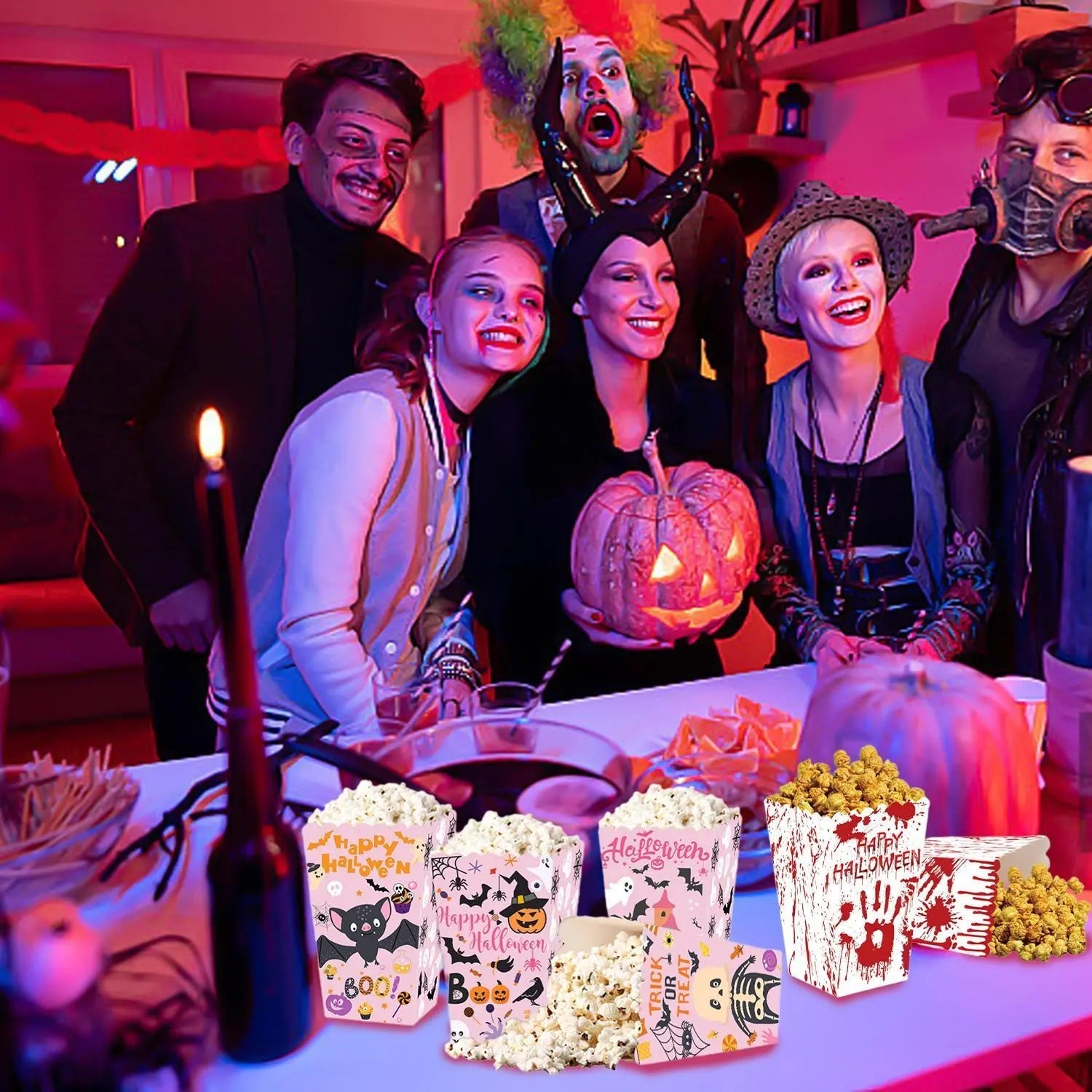 Halloween Popcorn Boxes In 3 Designs. Halloween Party Supplies In 3 Styles, 4 Of Each Style, 12 In Total 