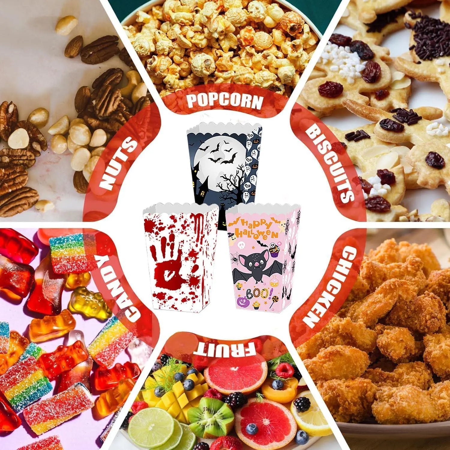 Halloween Popcorn Boxes In 3 Designs. Halloween Party Supplies In 3 Styles, 4 Of Each Style, 12 In Total 